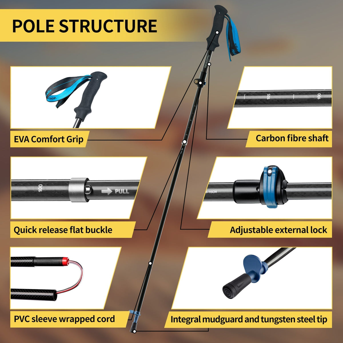 Naturehike Gale Terk EXT Full Carbon 5-section Adjustable Folding Trekking Pole (2026)