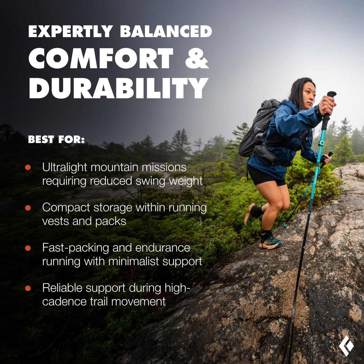 BLACK DIAMOND Distance Carbon Z Trekking Poles (Pair) | Ultralight Carbon Fiber | Z-Pole Folding Design | for Running & Hiking | Desert Sky | 110 cm