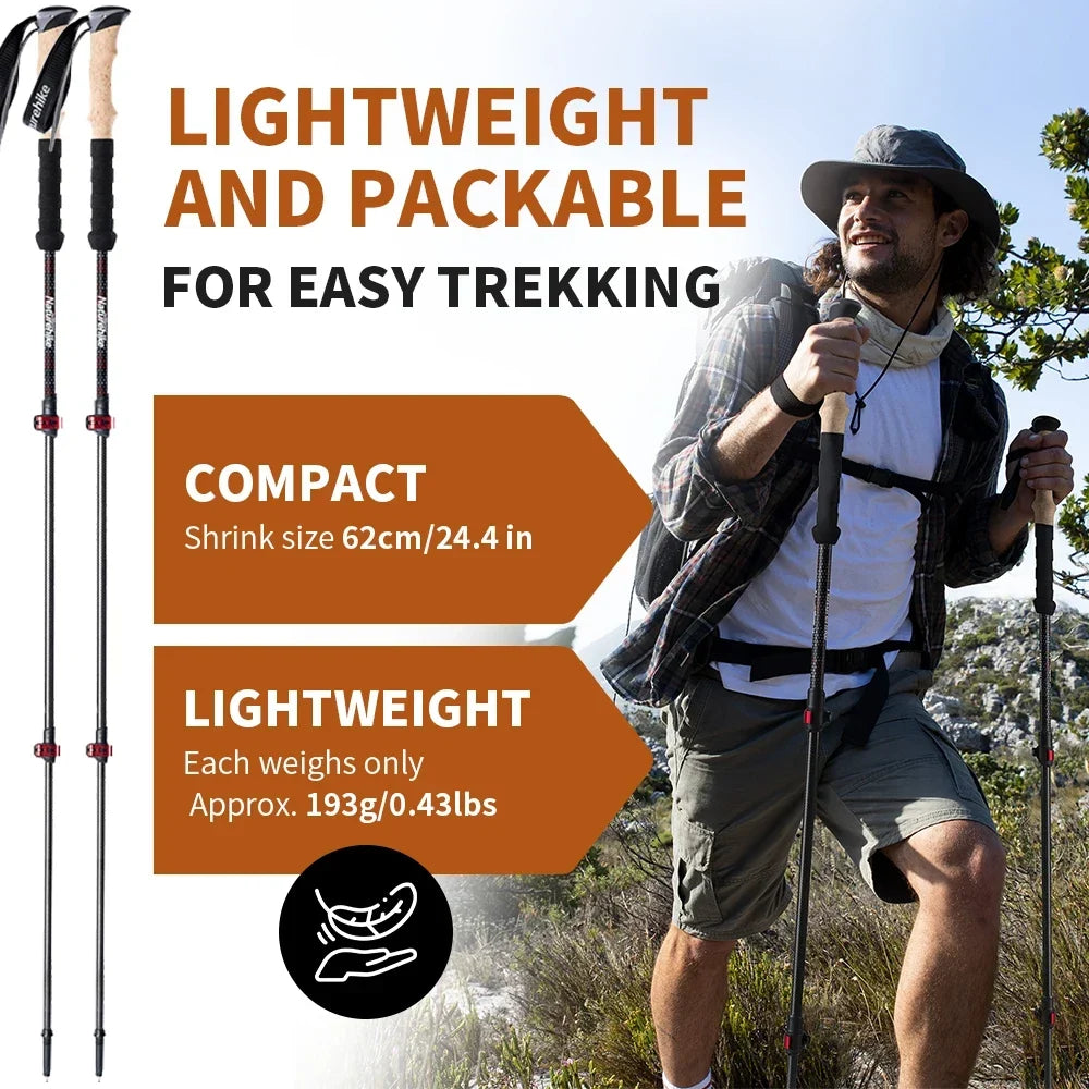 Naturehike Carbon Fibre Trekking Poles – Collapsible Lightweight Hiking Sticks (Pair)