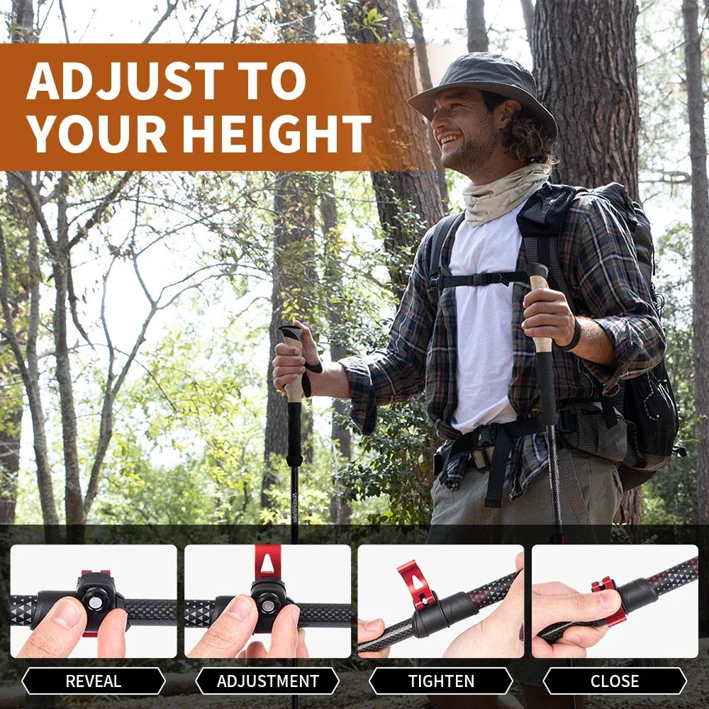 Naturehike Carbon Fibre Trekking Poles – Collapsible Lightweight Hiking Sticks (Pair)
