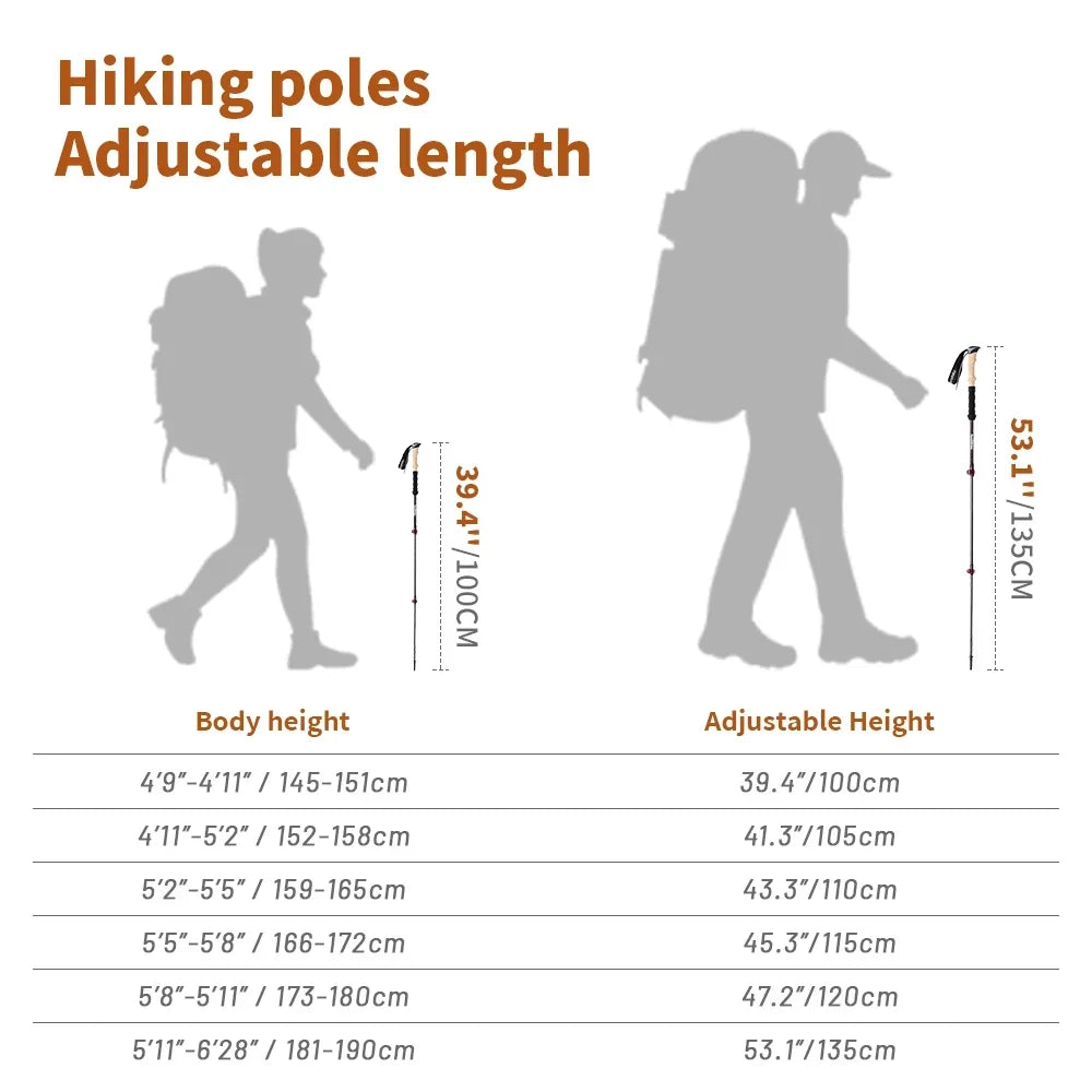 Naturehike Carbon Fibre Trekking Poles – Collapsible Lightweight Hiking Sticks (Pair)