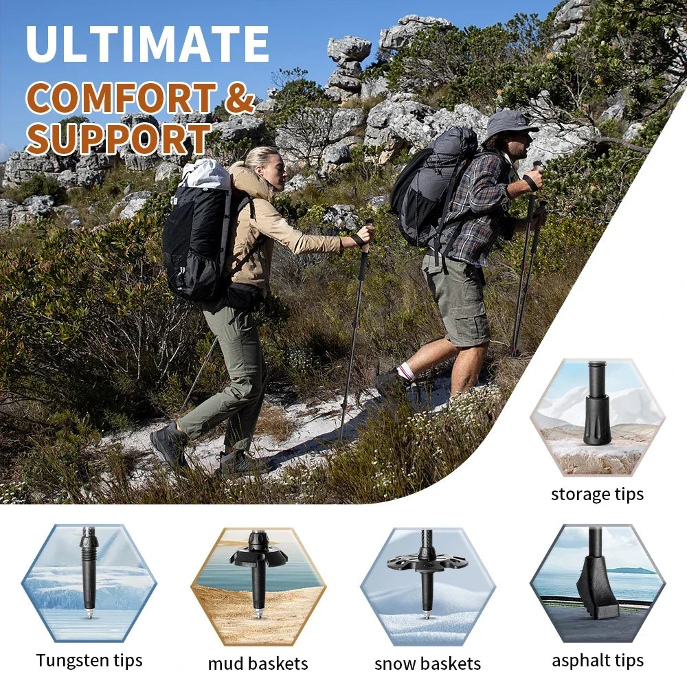 Naturehike Carbon Fibre Trekking Poles – Collapsible Lightweight Hiking Sticks (Pair)