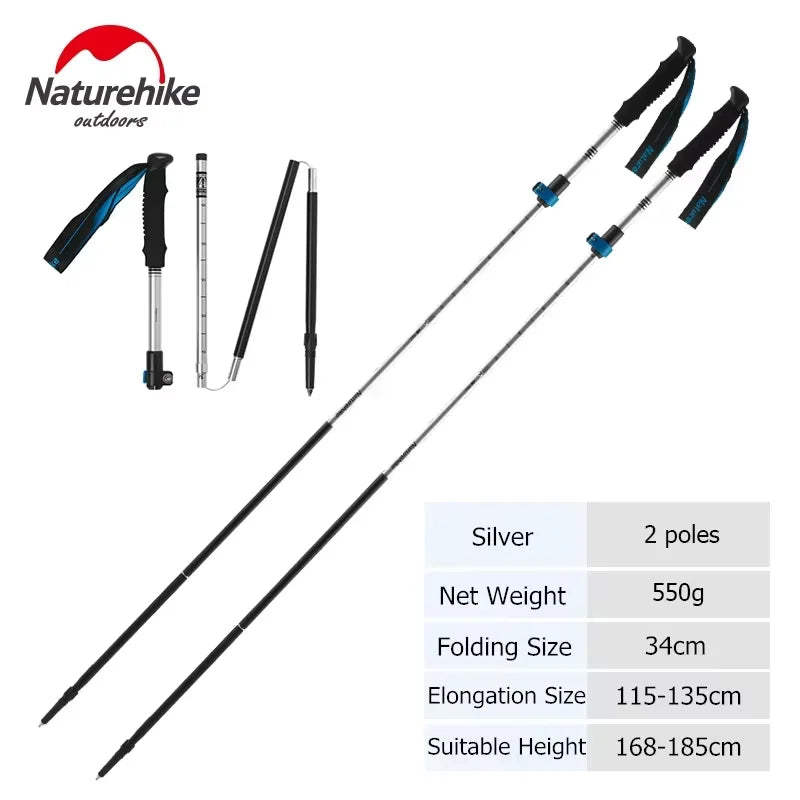 Naturehike Folding Trekking Poles - Adjustable Aluminum Hiking Sticks