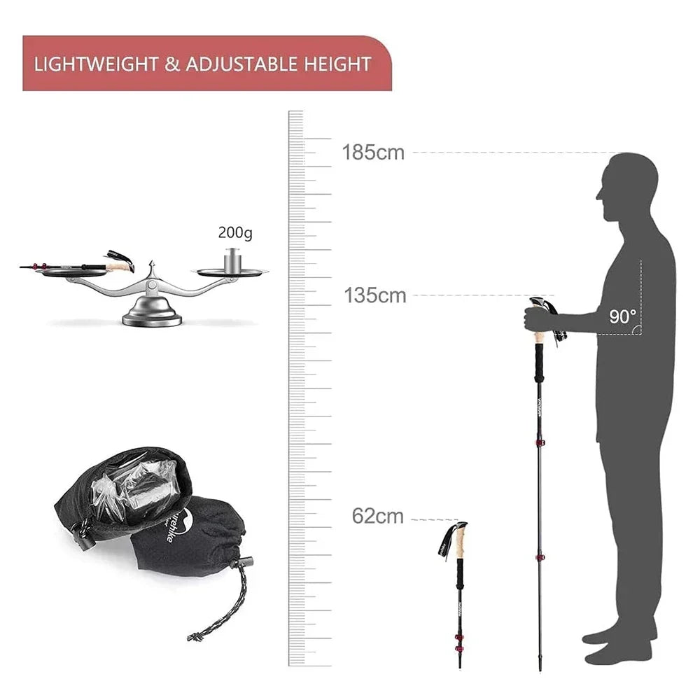 Naturehike Carbon Fiber Trekking Poles 2 Pack Telescopic Sticks