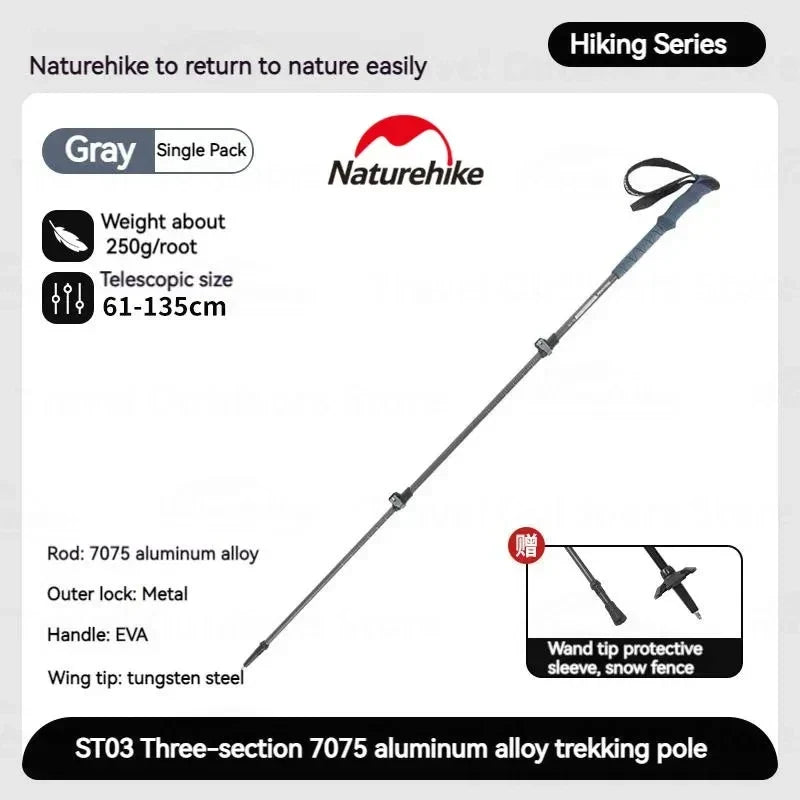 Naturehike ST03 Trekking Pole 62-135cm Outdoor Aluminum Alloy Climbing Rod External Lock 3 Sections Telescopic Hiking Equipment