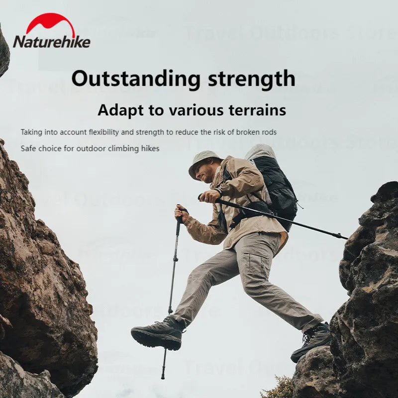 Naturehike ST03 Trekking Pole 62-135cm Outdoor Aluminum Alloy Climbing Rod External Lock 3 Sections Telescopic Hiking Equipment